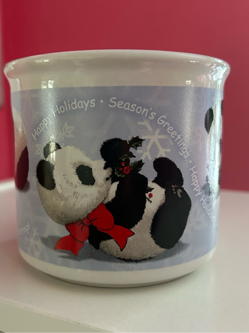 Vintage Morehead Inc Holiday Panda Ceramic Mug - Red Bow